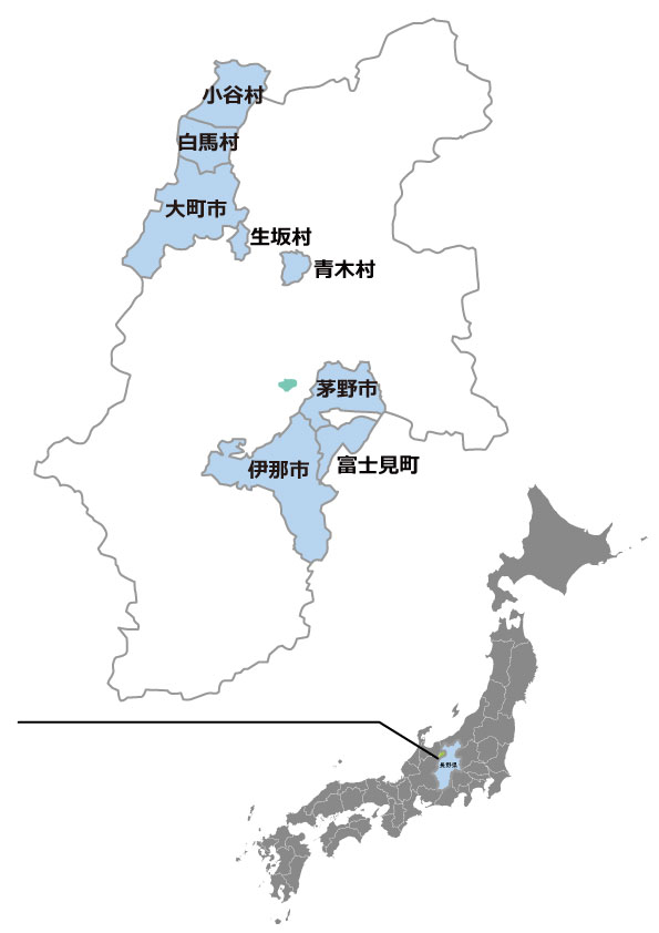 日本地図と長野県地図